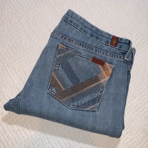 7 For All Mankind 7FAM "A" Pocket Crop Jeans, Medium Light Wash Denim, Size 30